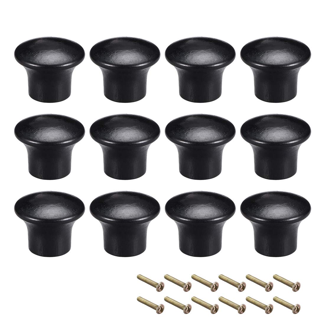 sourcing map Round Wood Knobs,12Pcs 22mm Dia Cabinet Furniture Kitchen Pulls Handles for Dresser Drawer Wardrobe, Black