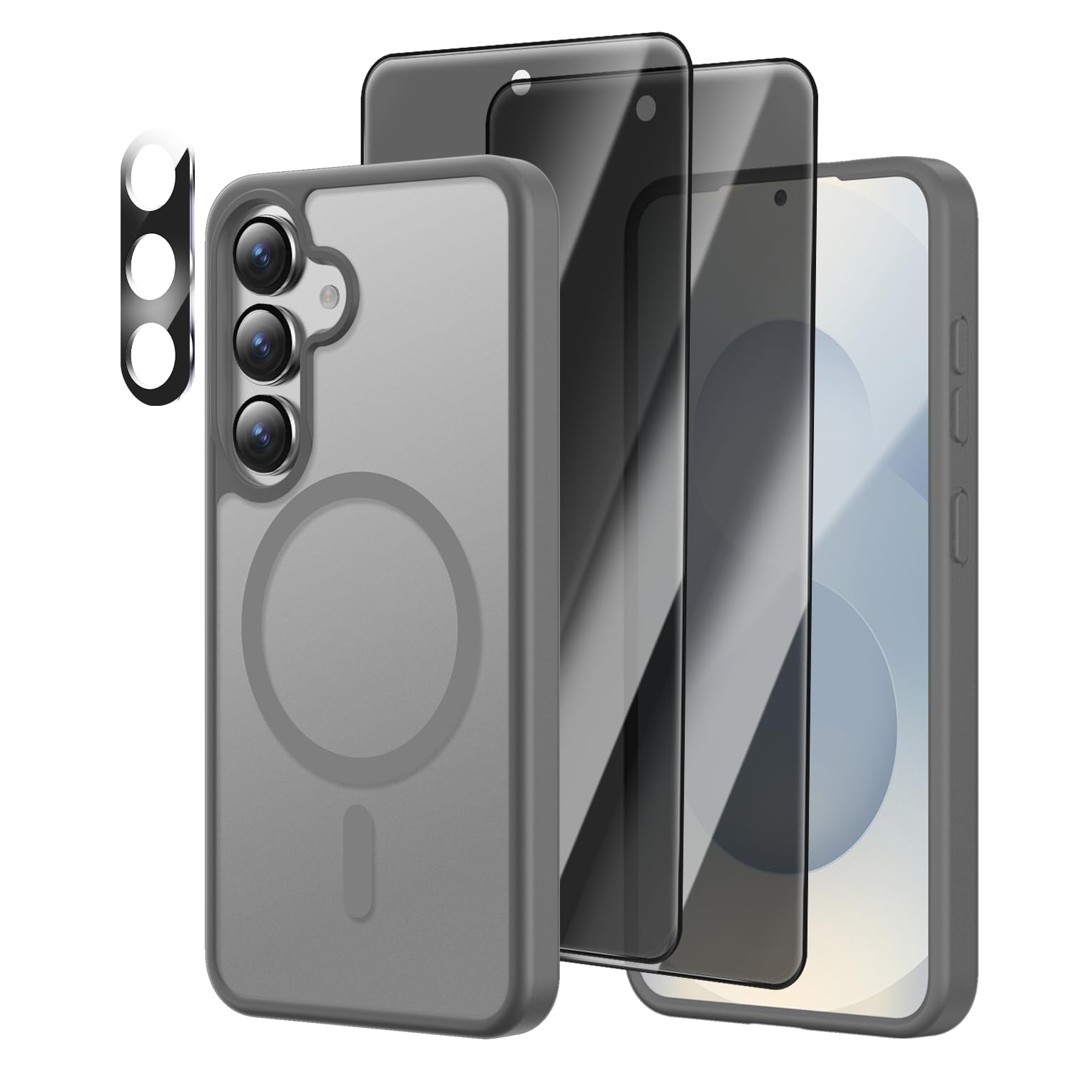 Photo 1 of [4 in 1] Magnetic for Samsung Galaxy S25 Case, 2 Pics Privacy Screen Protectors and 1 Pic Camera Protector, Fit for MagSafe, Military Grade Shockproof Translucent Matte Galaxy S25 Cover 6.2“, Gray