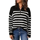 Dokotoo Womens Sweaters Long Sleeve 1/4 Zip Pullover Polo V Neck Dressy Casual Tops