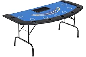 Soozier Poker Table Foldable, 72" Blackjack Table for 7 Players with Chip & Cup Holder, Blue Felt