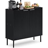 GIANTEX Fluted Buffet Cabinet, 2-Door Sideboard w/Storage (Black) | Coffee Bar Cabinet w/2 Anti-Tipping Kits, Adjustable Feet &amp; Elevated Base, Modern Console Table for Kitchen &amp; Dining Room