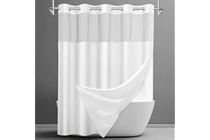 SORTTO No Hook Shower Curtain with Snap in Liner Set Waffle Shower Curtain for Bathroom Hotel Style Fabric Waterproof Inner Liner，71" W x 74" H, White