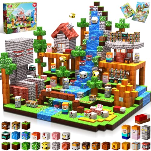 Goody King Magnetic Building Blocks for Children 200 Pieces – Magnetic Blocks with Prairie Theme – Animals and Rivers – Magnetic Building Blocks Montessori Toys – STEM Gifts for Children 3-9 Years