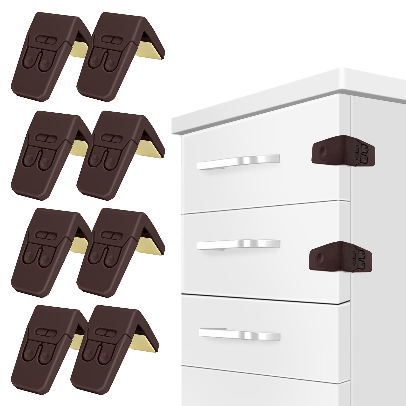 Photo 1 of FYY Cabinet Locks for Babies - 8 Pack Child Proof Cabinet Locks Child Safety Locks for Cabinets Baby Proofing Angle Type Drawer Locks Latches with Strong Adhesive for Drawers Doors Cabinets Coffee
