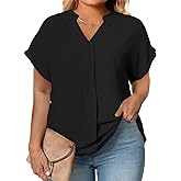 Eytino Womens Plus Size Summer Tops V Neck Short Sleeve Dressy Casual Blouse Work Shirts (1X-5X)