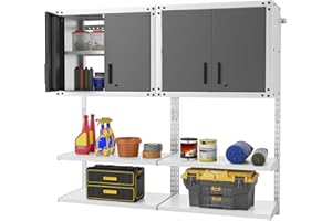 Goplus Metal Wall Cabinet with Lock, Garage Storage Cabinet with 3 Adjustable Shelves, Lockable Hanging Cabinet for Warehouse