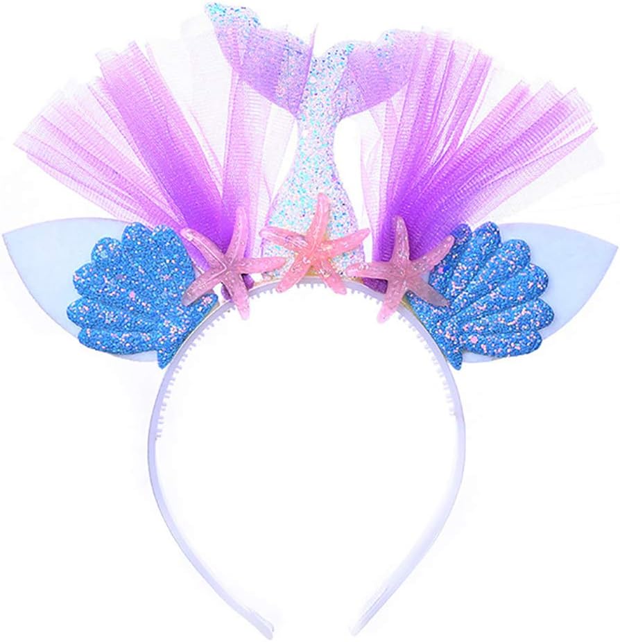 Glitter Mermaid Headband for Birthday Girl Mermaid Tail Tulle Head Band Under the Sea Party Headwear