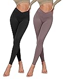 ODODOS 2 Pack Buttery Soft Cross Waist Leggings for