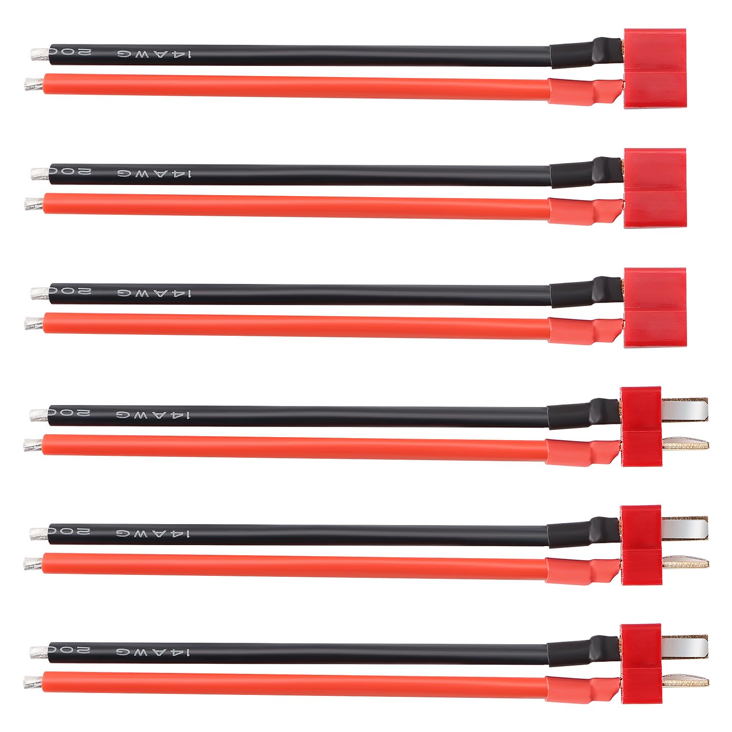 Lyeteung 3 Pairs T-Plug Connectors, Deans T Male Female Plug Connectors Adapter with 100mm 14 AWG Silicon Wire, for RC Lipo Battery