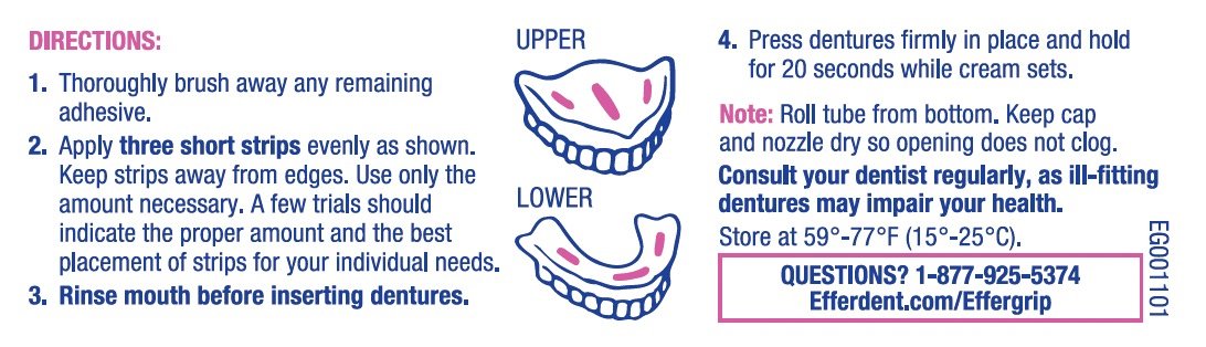 Effergrip Denture Adhesive Cream, Extra Strong Holding Power, 2.5 oz (814832010317) : Beauty