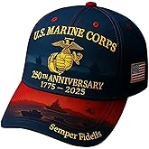 Huease Marine Corps 250th Anniversary Hat,Precision Embroidered Adjustable Tribute Baseball Cap,250th Anniversary Military Commemorative Gifts for Veterans Ceremonies Blue