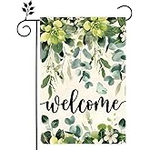 Welcome Spring Color Flowers Garden Flag 12x18 Inch Double Sided for Outside Home Small Burlap Plaid Yard Welcome Flag Decoration