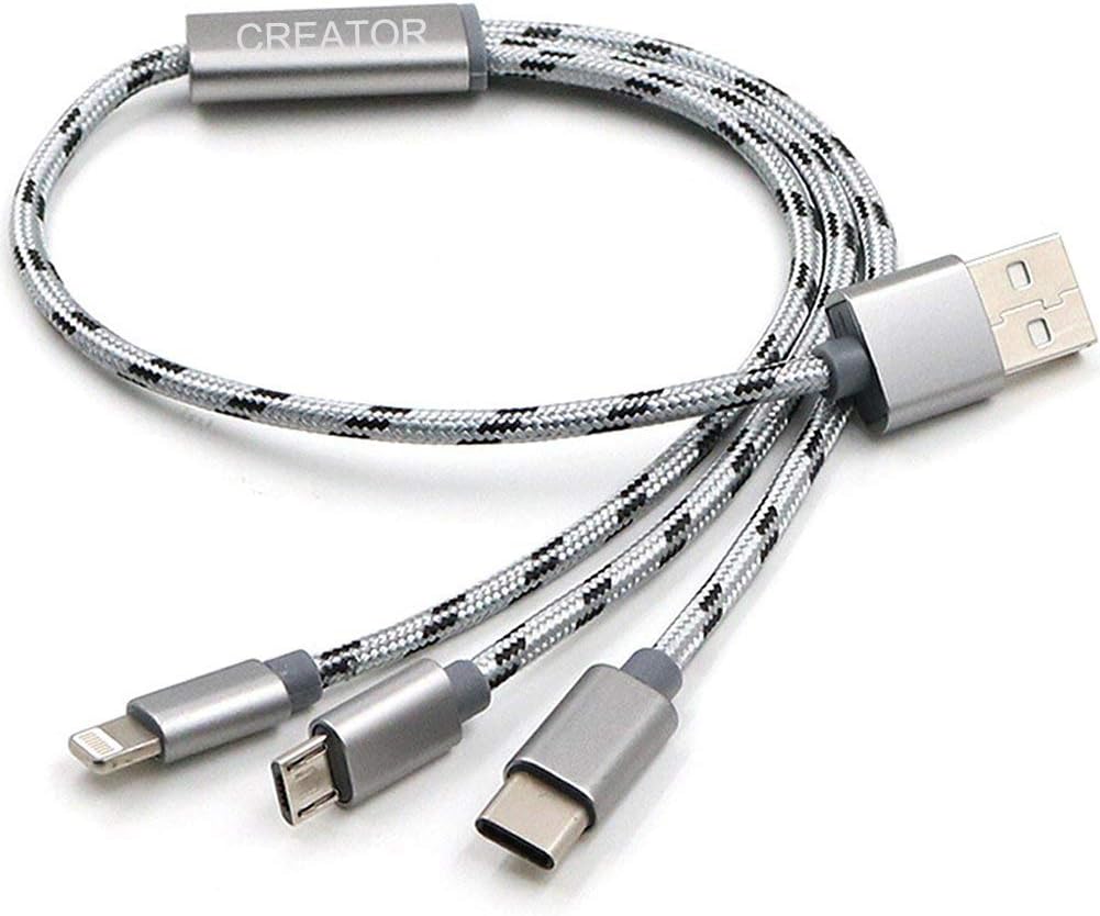 3 in 1 USB Cable 1ft Multiple USB Cable Cord 35cm Nylon Braided Multiple Universal Type c USB Cable for Nexus 6P ChromeBook Android-Grey
