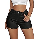 SOFIA'S CHOICE Women's Faux Leather Shorts High Waisted Roll Hem Pleated Mini Short with Pockets