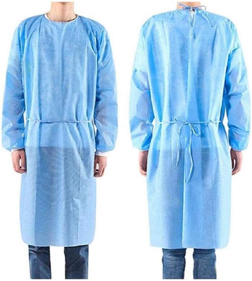 Isolation Gowns Knit Cuff One Size Fits Non-Woven, Latex Free, Splash Resistant, All Dental Medical Disposable 50 Pieces/1 Box Blue Color