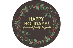 Mobiusea Creation Happy Holidays Stickers | Envelope Seals | 1.4 inch | Gold Foil | Black Wreath Christmas Stickers | Waterproof | 90-Pack for Christmas Gifts, Envelopes, Holiday Cards