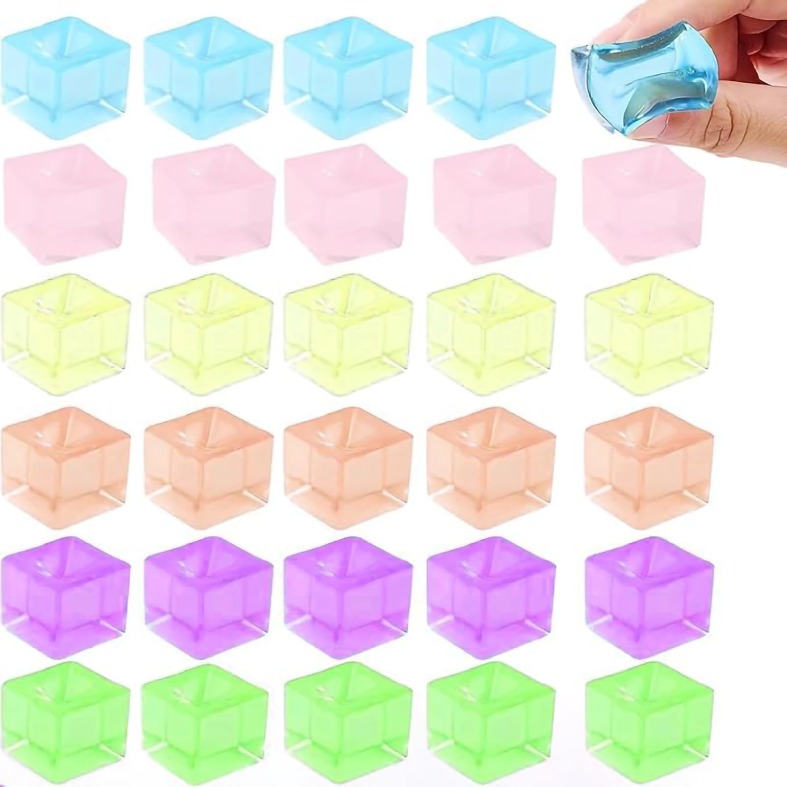 Luckana 0.98IN 30 Pcs Ice Cubes Fidget Toys,Soft Square Squeeze Cube Anxiety Stress Relief Ball Squishies Bulk for Kid Adult Party Favor Gifts,Random Color