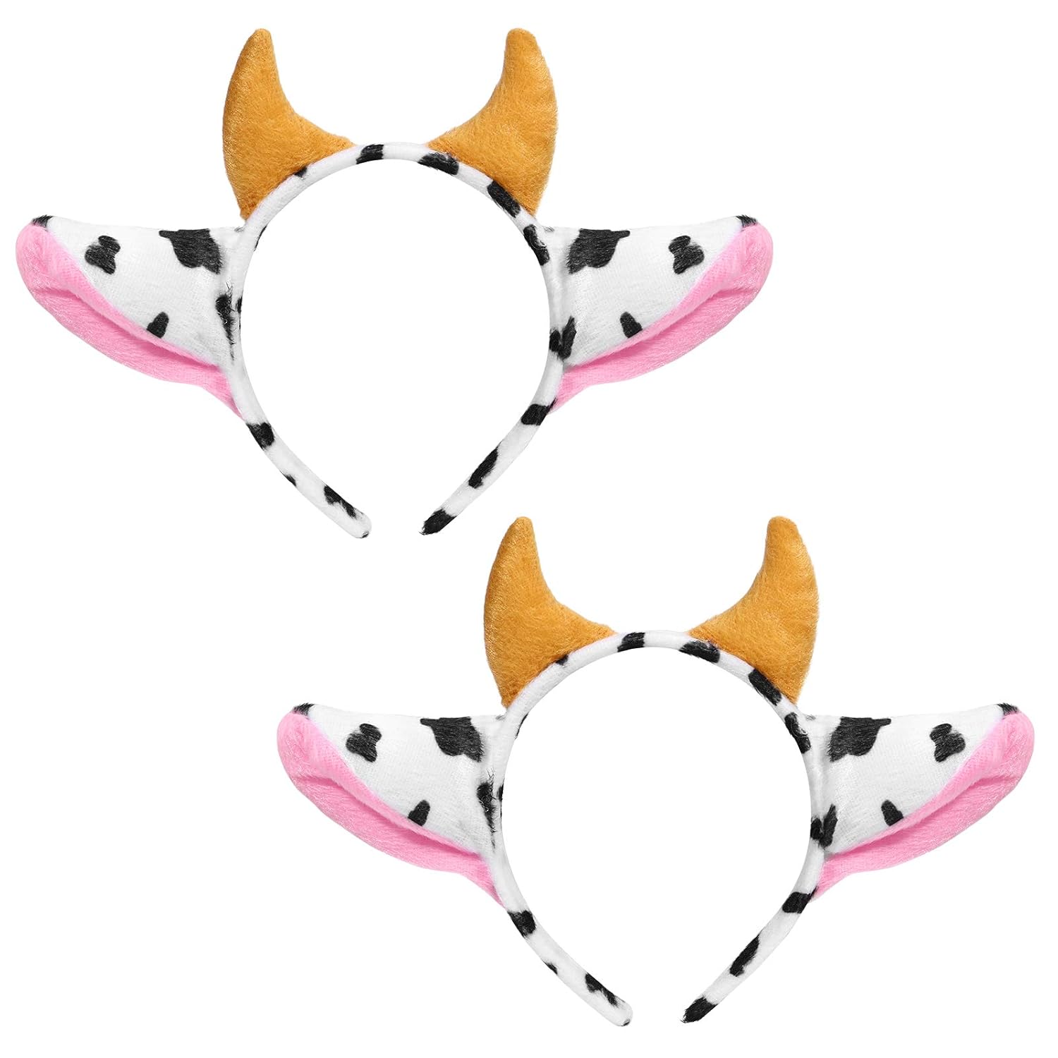 Amosfun Cow Headband 2pcs Cartoon Headband Cow Ears and Horns Design