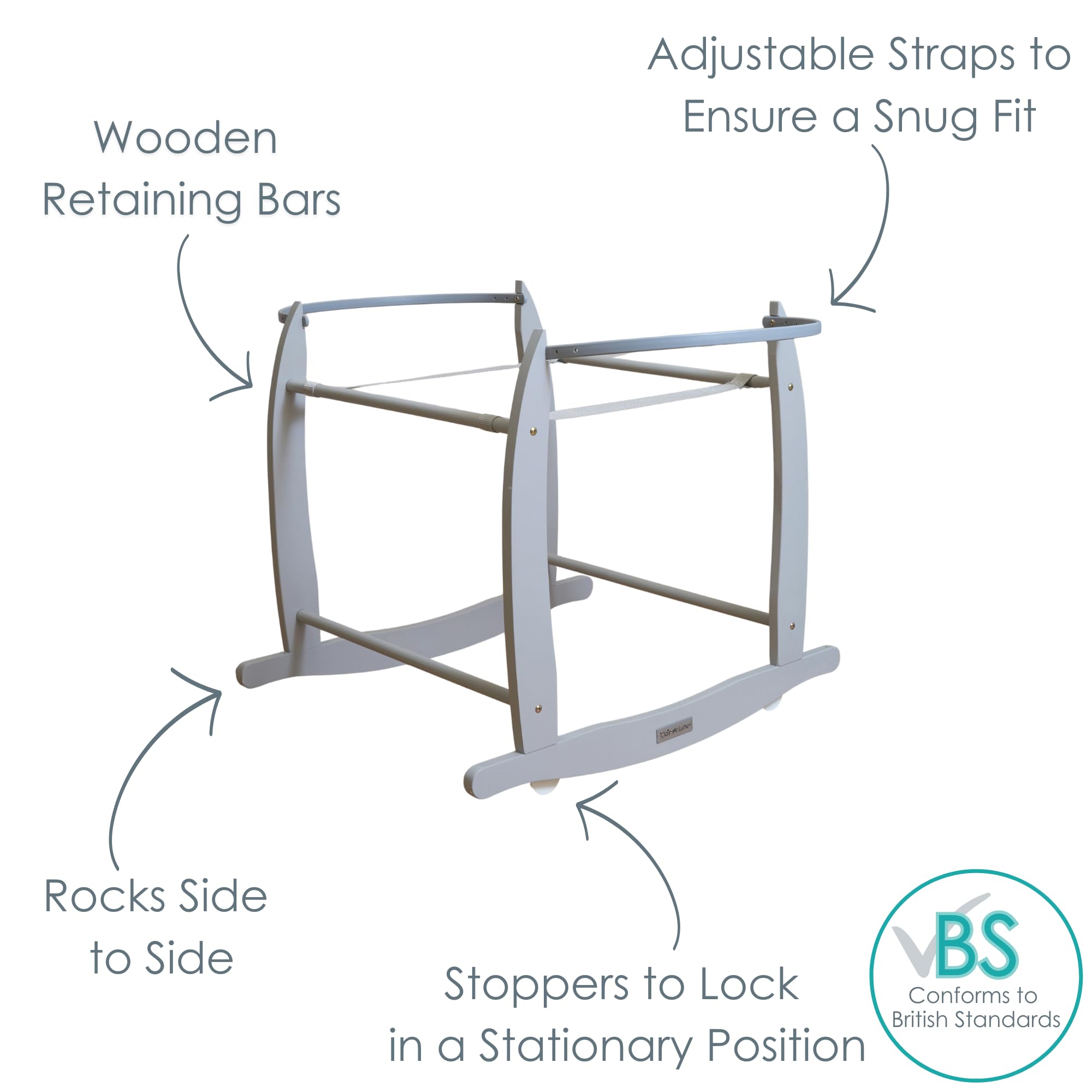 Clair de Lune Deluxe Grey Moses Basket Rocking Stand