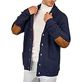 Runcati Men's Shawl Collar Cardigan Sweater Multi-Color Button Down Knitted Sweaters with Pockets
