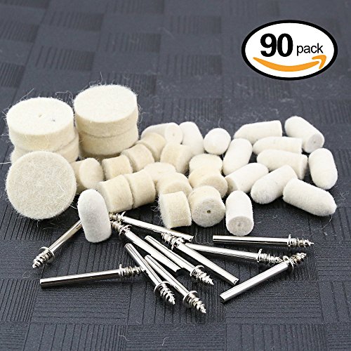 Hilitchi 90pcs Felt Polishing Pad Buff Clean Wheels & Point Mandrel Buff Kit for Dremel Rotary Tools