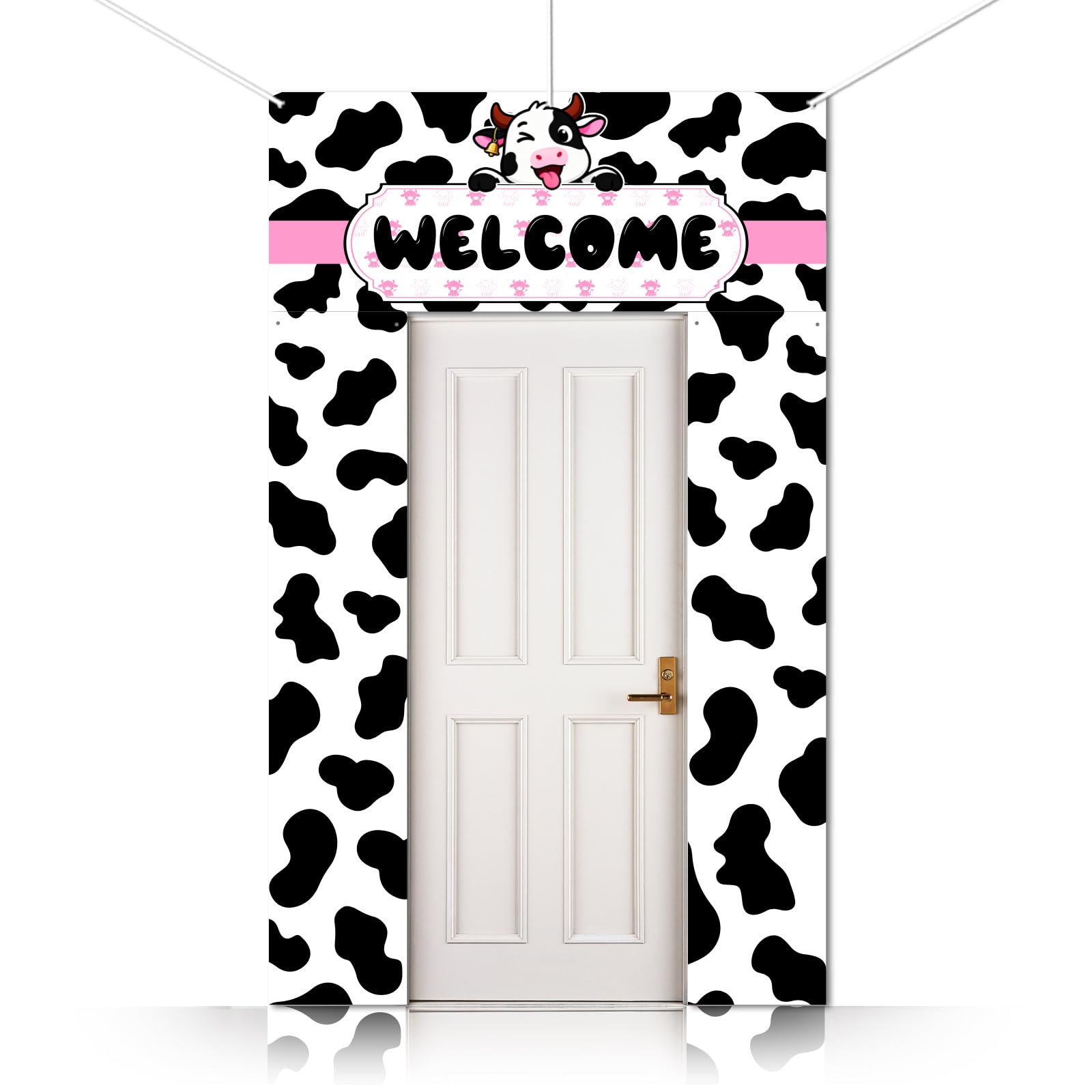 CUTHOLLOW 3PCS Cows Welcome Porch Sign Banner, Cow Bell Pattern Party Decorations Hanging Welcome Door Banner for Photo Backdrop Birthday Party Supplies — image 1