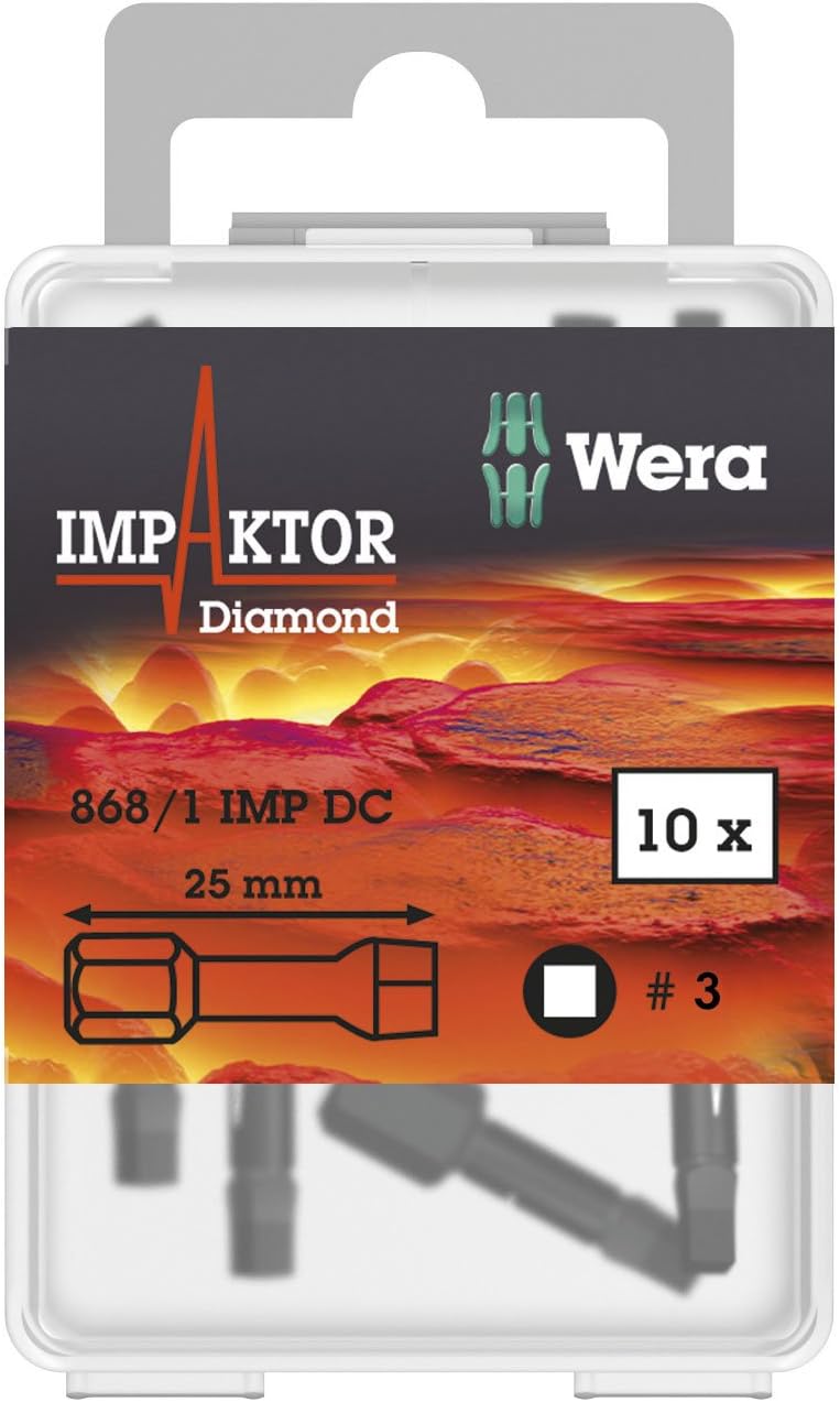 Wera 868/1 IMP DC Impaktor Inner Square Bits 3 x 25 mm, 1 Piece, 05057632001, Multi-coloured, Nicht zutreffend - Image 4