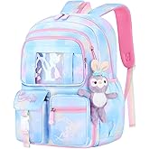 Fivister Girls Backpack, Kids Bookbag for Elementary School, Lightweight with Compartment, Blue