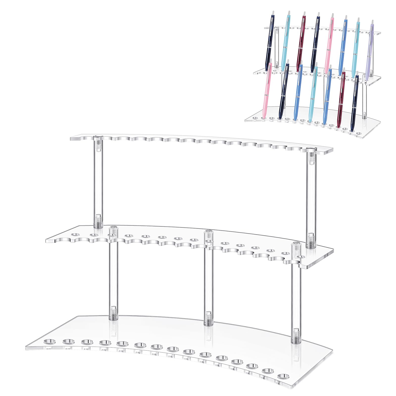 Photo 1 of GMOMKE Acrylic Pen Display Stand, Pen Holder 2-Tier 30 Slot 1.3cm Wide Organizer for Fountain Pens, Makeup Brushes, Artist Supplies Office/Home/Classroom Storage Rack
