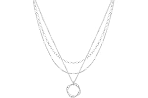 Cuzmly Layered Silver Necklaces for Women, Sterling Silver Stackable Stack Choker Necklaces for Women Trendy Layering Circle Pendant Chain Necklace Set Jewelry for Women