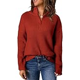 Dokotoo Womens Sweaters Long Sleeve 1/4 Zip Pullover Polo V Neck Dressy Casual Tops
