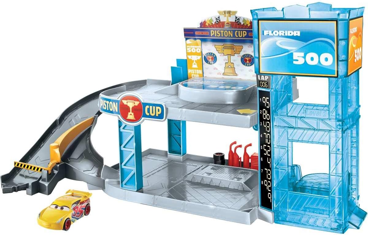 Disney Pixar Cars Florida 500 Racing Garage with Lightning McQueen Toy
