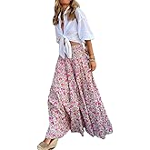 Spevert Women's Bohemian Floral Printed Elastic Waist A Line Maxi Skirt for Women Summer Casual Long Skirt