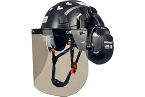 SAFEBUILDER Forestry Safety Helmet with Build-in Visor Mesh Face Shield Ear Muffs 4 in 1 Chainsaw Safety Hard Hats