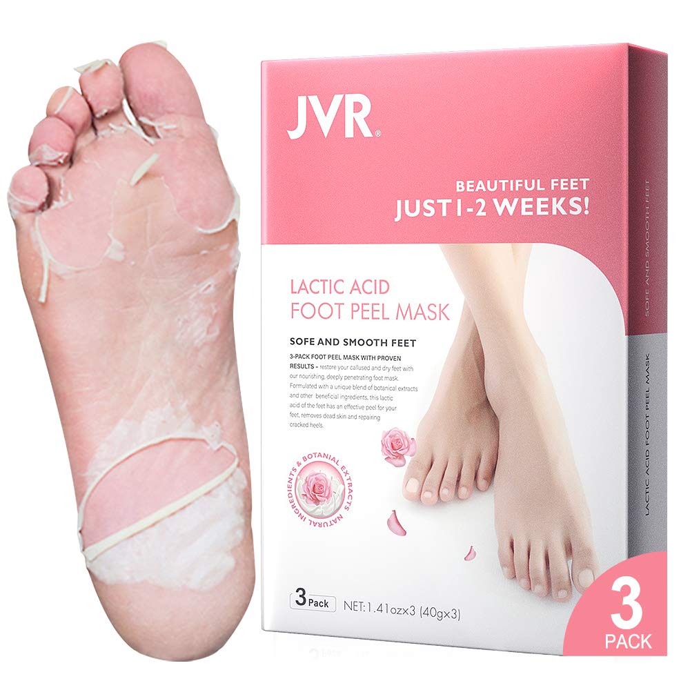 Foot Peel Mask, 3 Pack JVR Feet Exfoliating Mask, Moisturizing Socks, Footskin Care for Callus, Restoring Cracked Heel Dead, Dry, Hard Skin, Baby Soft Smooth Touch (Rose)