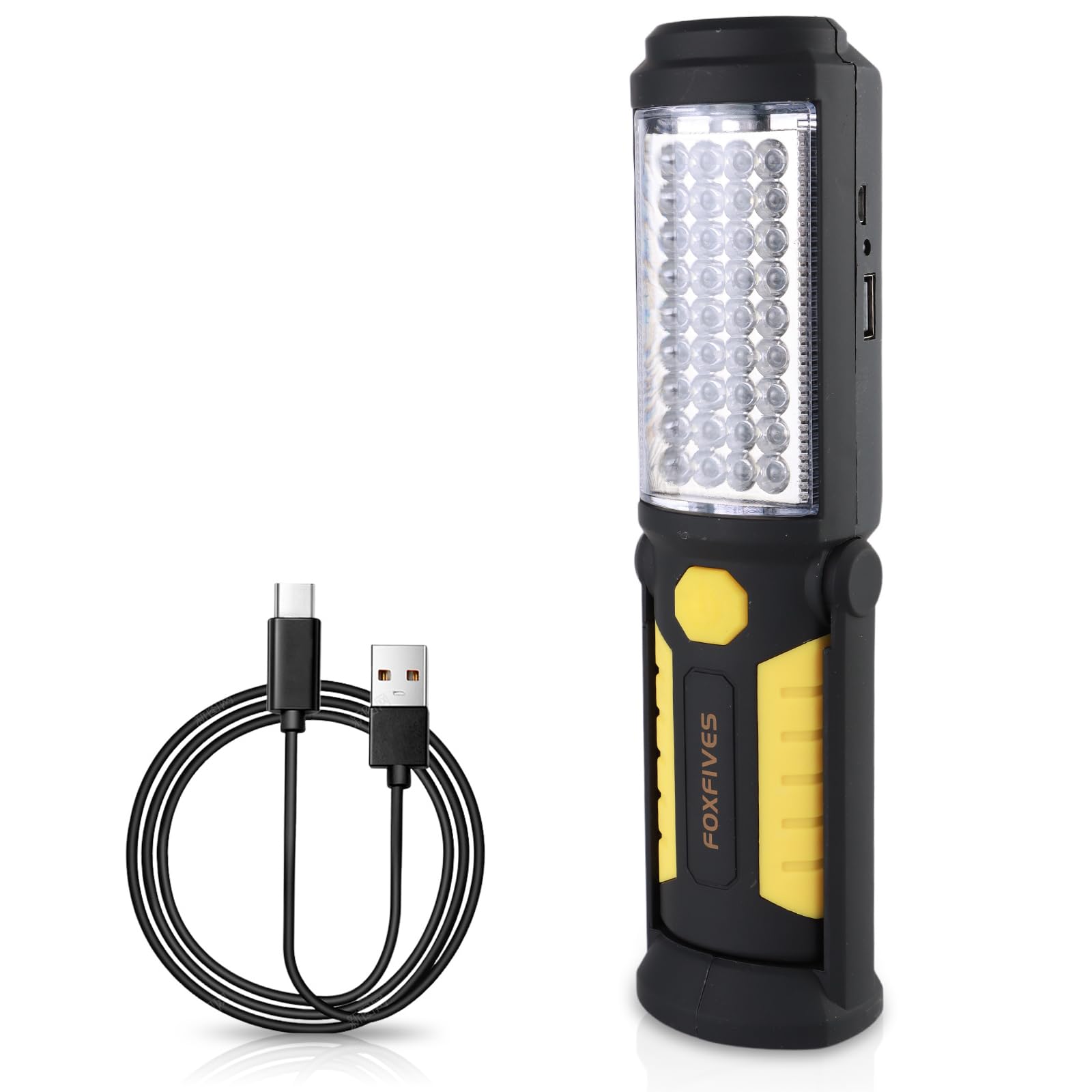 Powerful 36+5 LED 3000 Lumens Portable Flashlight Torch Rechargeable Inspection Lamp Camping Light Hands-Free Garage Workshop Flashlight for Work with Adjusting Stand, Hanging Hook and Magnet Base
