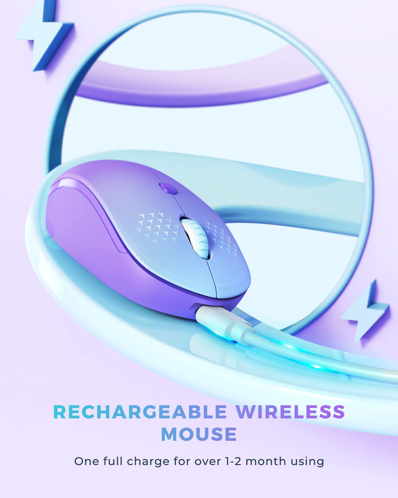 seenda USB C Wireless Mouse with Build-in Mouse Jiggler, USB & Type C 2 in 1 Recever, Rechargeable, Compatible with USB and Type C Enabled Devices, Purple