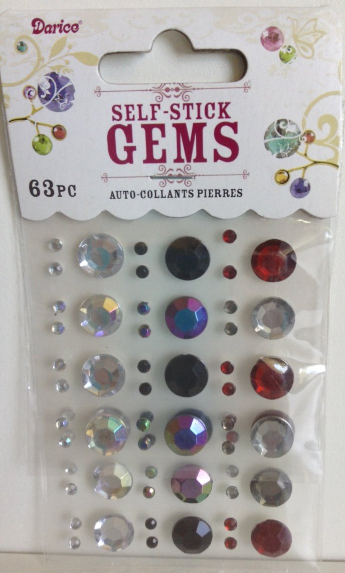 Darice Self Stick Gems 3&10mm Round Black/Clear/Red
