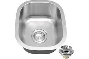 MONSINTA Bar Sink, 15 Inch Undermount Kithcen Sink, 15" x 12" Small but Deep Single Bowl RV Sink With Sink Drain Assembly, 18 Gauge Stainless Steel, Suitble for Bathroom, Laundry,Trailer, Back Deck