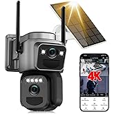 BEZOMIZ 4K Solar Security Cameras Wireless Outdoor, 5GHz/2.4GHz WiFi 360° PTZ Cameras for Home Security with Dual Lens, Human Auto-Tracking, Siren, Color Night Vision, 2-Way Audio, IP66