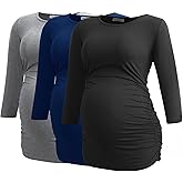 Smallshow Women's Maternity Tops 3/4 Sleeve Tunic Pregnancy Clothes Shirt 3-Pack