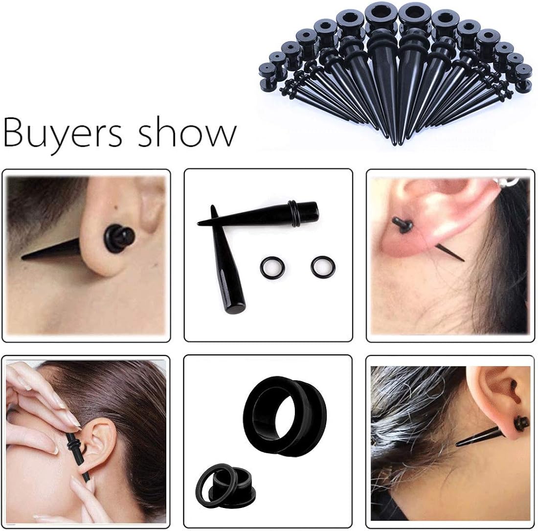 Ear Stretching Stretchers Kit Acrylic - BOOM 14Pcs Ear Tapers + 14Pcs Ear Tunnels Expanders Black for Men/Women Body Piercing 2mm-10mm - Image 3