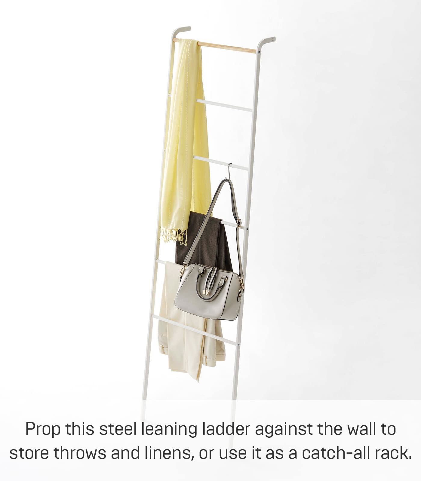 Yamazaki Home Leaning Ladder Rack, Space Saving Steel One Size White