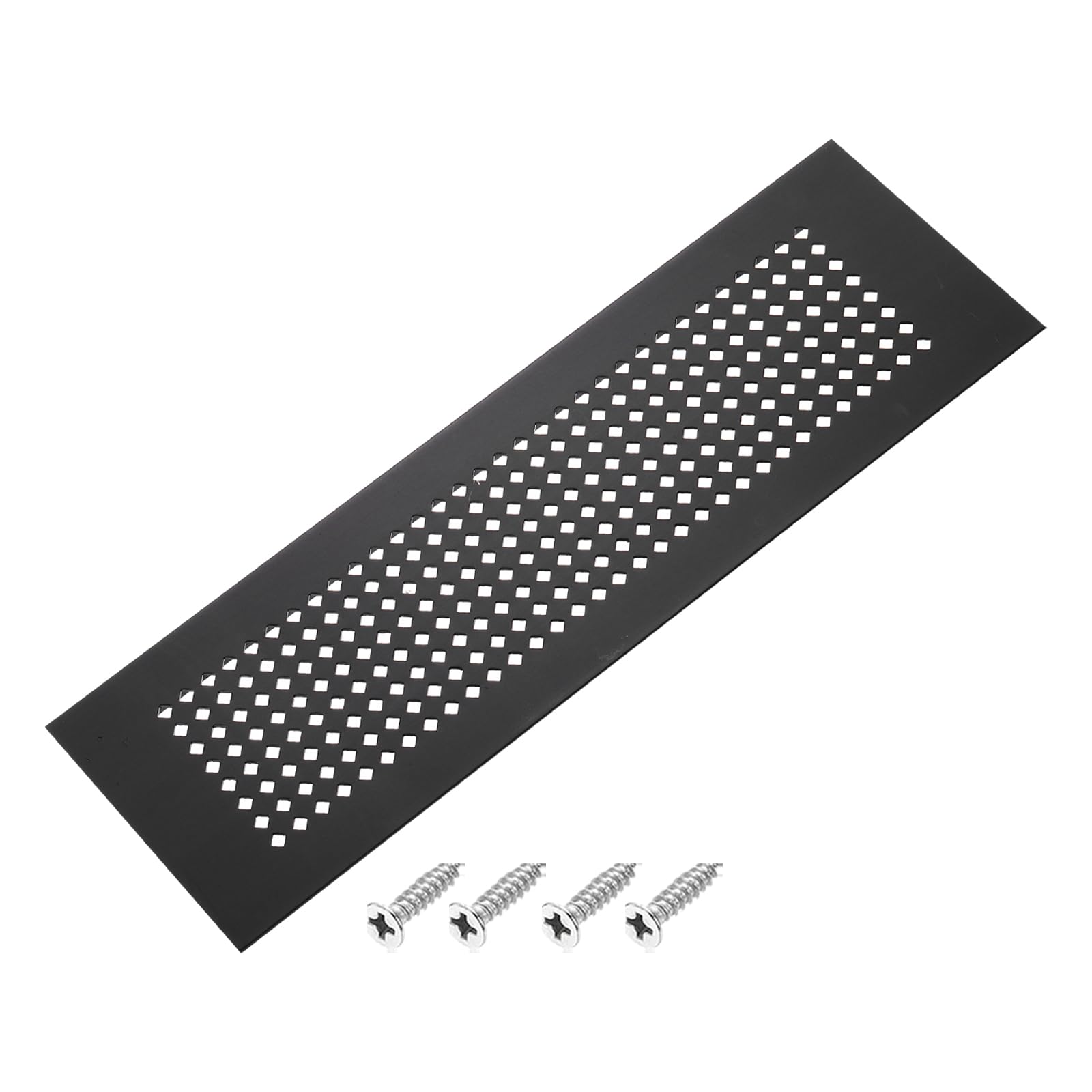 Photo 1 of PATIKIL 14 x 3 Inch Door Air Vent Cover, Aluminum Grille Ventilation Cover Louvered Diamond Hole with Mounting Screws for Cabinet Wardrobe Door, Black