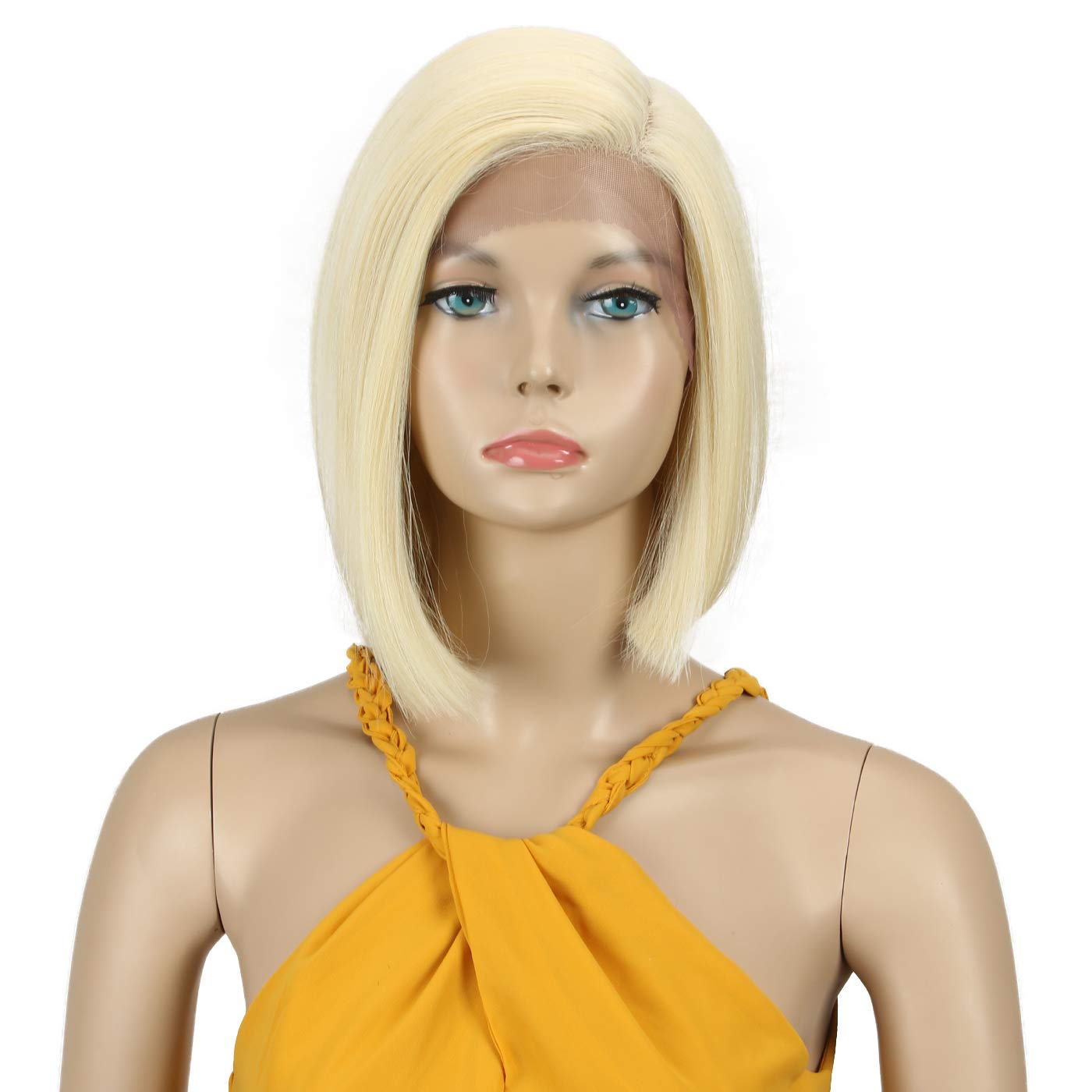 Début Lace Front Wigs for Black Women Bob Wigs for White Women Synthetic Hair 9.5" 120g Blond Straight Swiss Lace Heat Resistant Fibers Half Hand Tied (9.5 Inches, 613)
