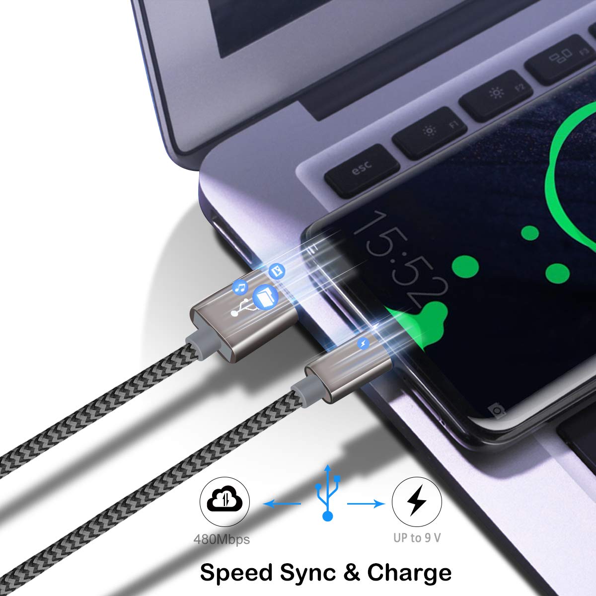 OTISA USB C Cable, 2Pack 6ft USB Type C Cable Fast Charging Charger Cord Long Android Nylon Charge Cable for Galaxy S9 S8 Note 9 8 Pixel Nintendo Switch Huawei Mate P9 P10 Honor LG BLU Moto Gold Grey