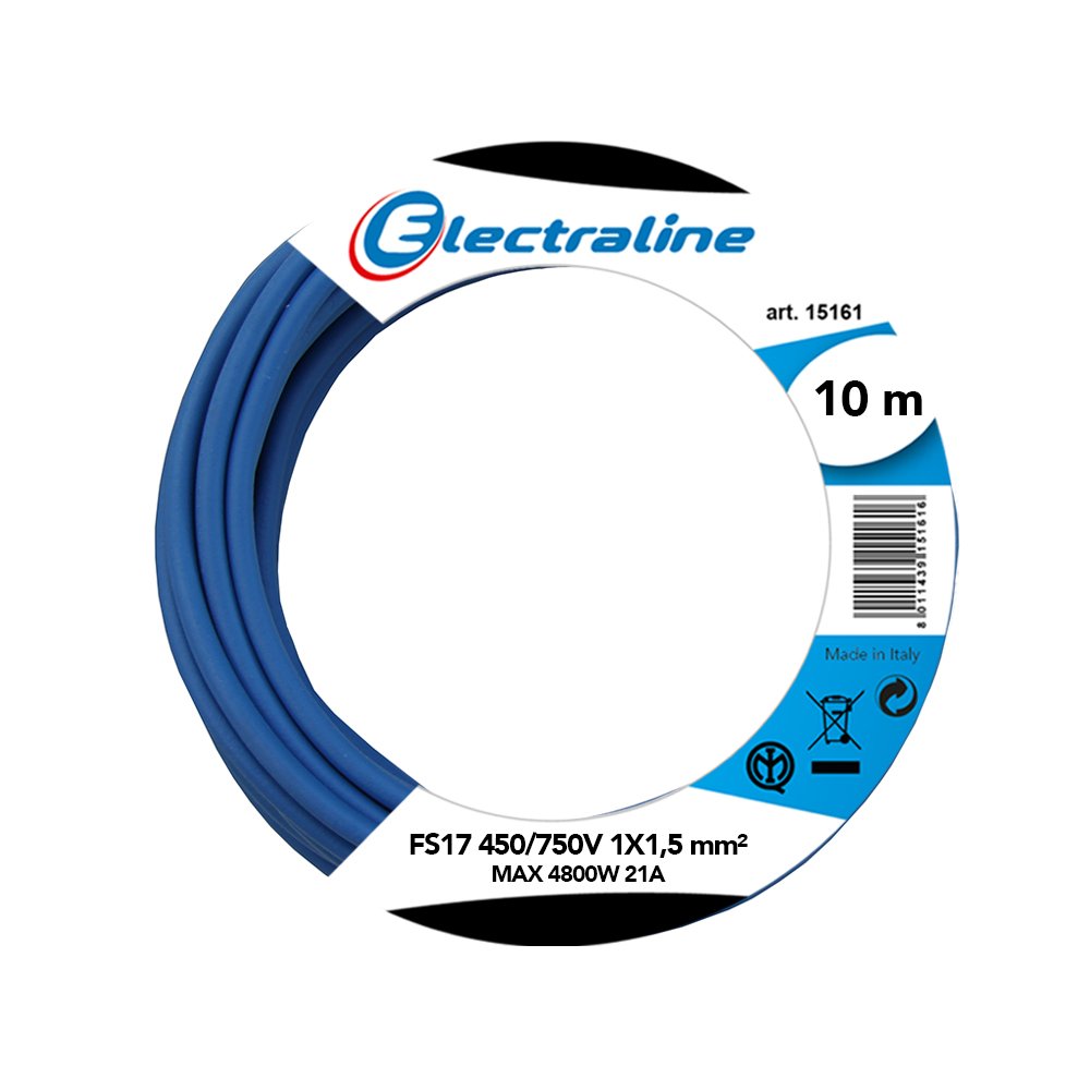 Electraline 13091 Unipolar Cable FS17, Section 1 x 1.5 mm², blue, 10 M