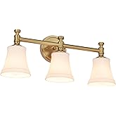 Hanaloa Bathroom Vanity Light Fixtures, Traditional Aged Brass 3 Lights Wall Sconce Lighting with Opal Glass Shade, Porch Wal