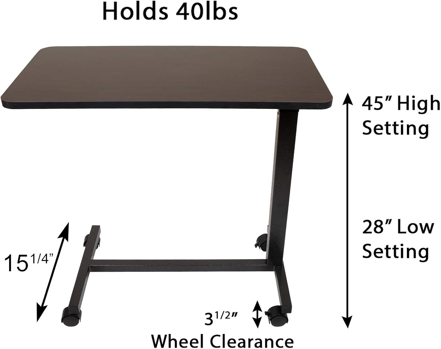 Roscoe Medical Bed Tray Overbed Table with Wheels - Rolling Tray Table for Bed or Chair - Bed Side Table for Laptop, Eating: Health & Personal Care