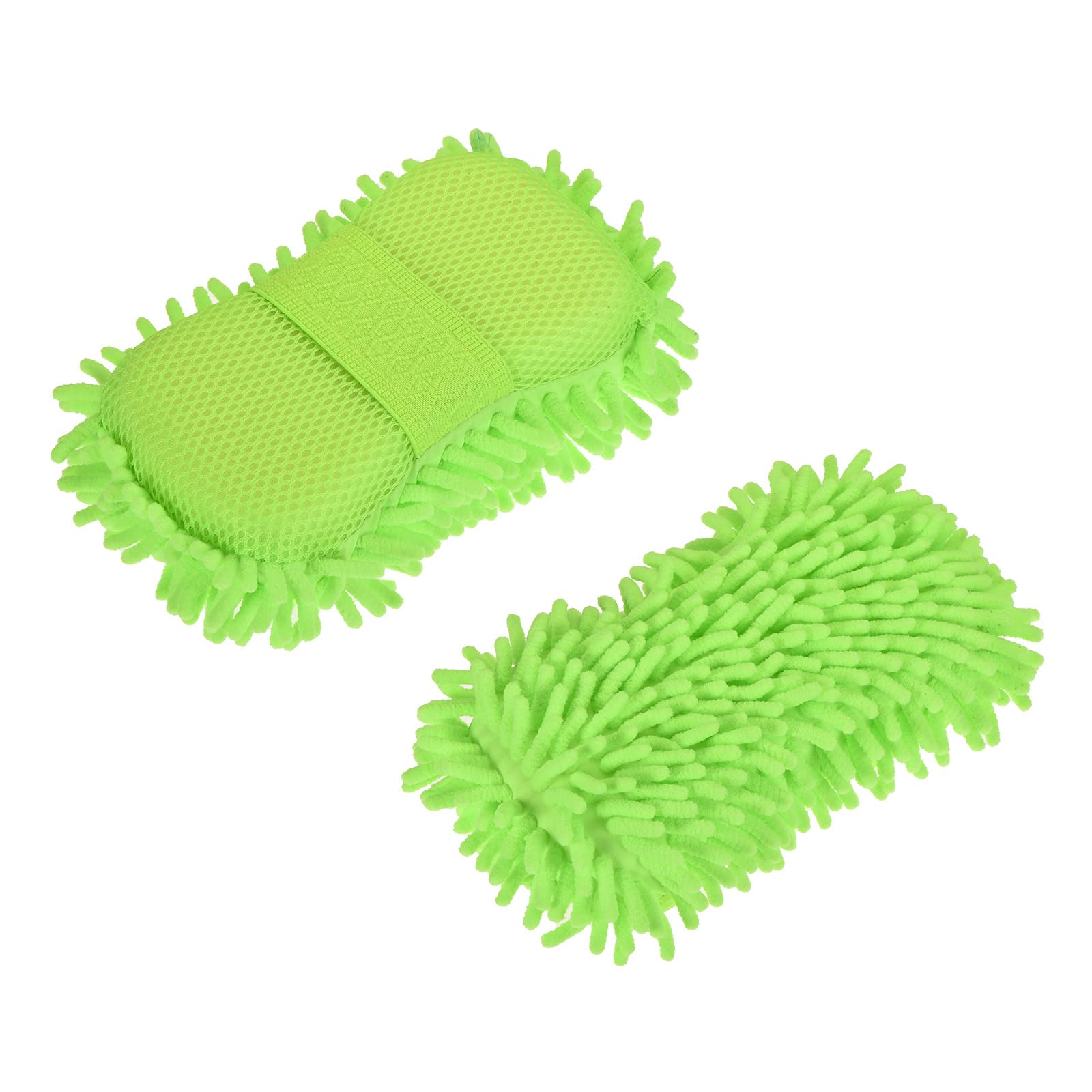 M METERXITY 2 Pack Chenille Sponge Mitten - Universal Glove Wash/Wipe Glass, Window, Screen, Apply to Household Cleaning (9.06 x 5.12 x 2.36 Inches, Light Green)
